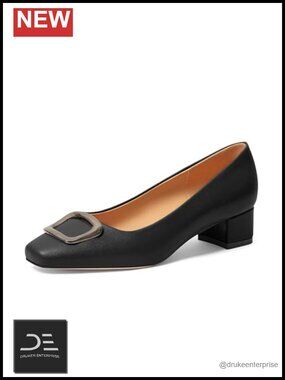 Women's Square Toe Pumps Low Block Heel Slip On Dress Shoes